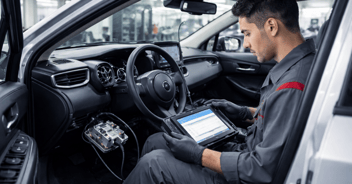 technician resetting Toyota airbag module